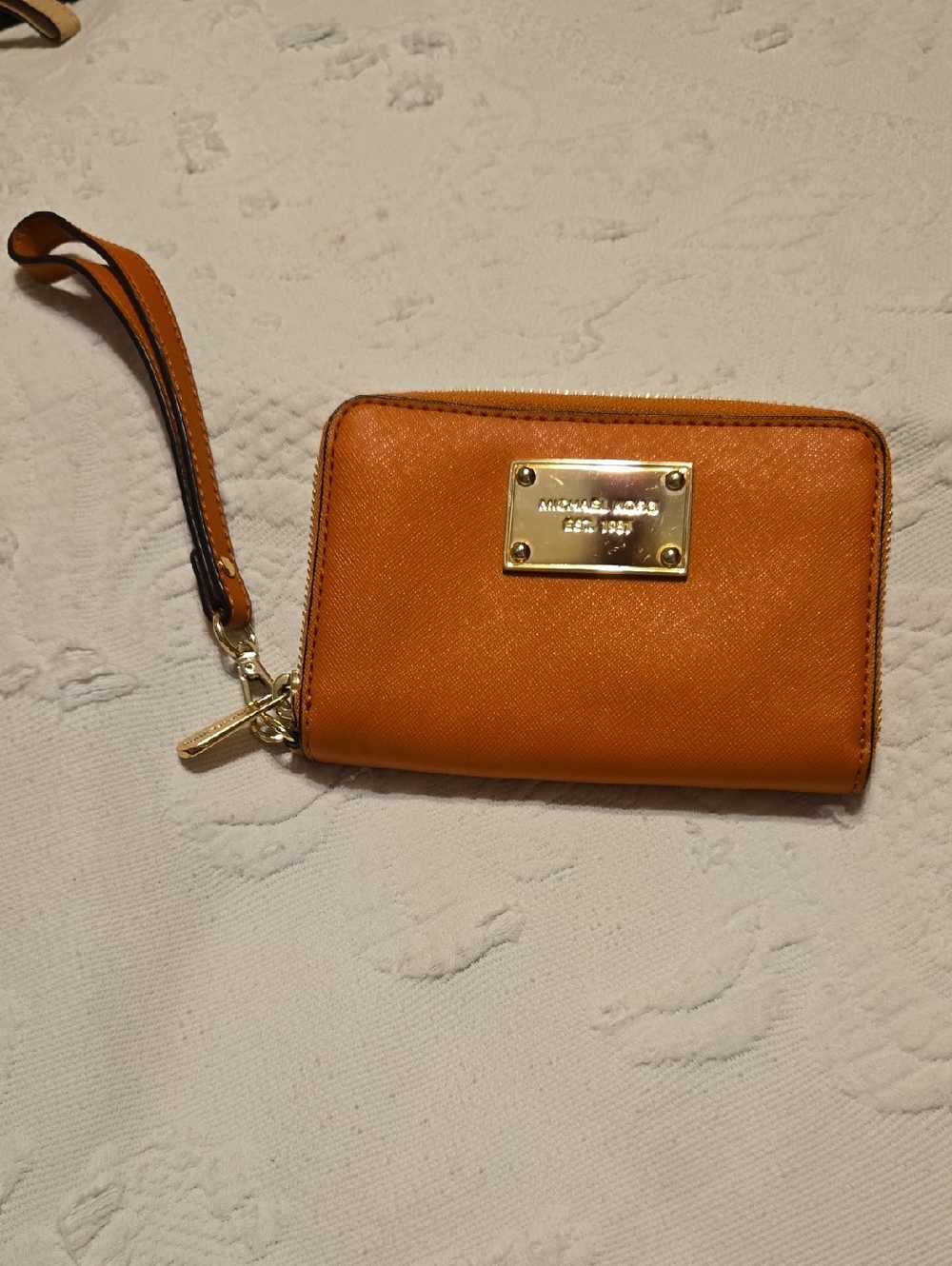MICHAEL Michael Kors Orange Saffiano Wristlet Wallet with Gold Plate
